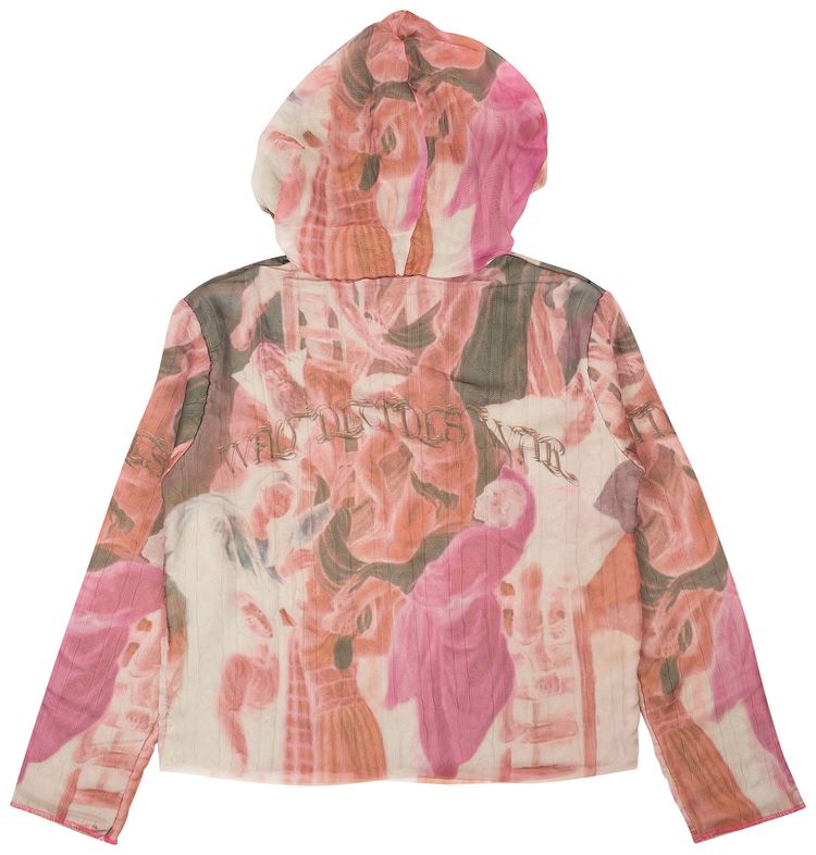 Who Decides War Overlay Cable Knit Hoodie PinkBlack Tie Dye