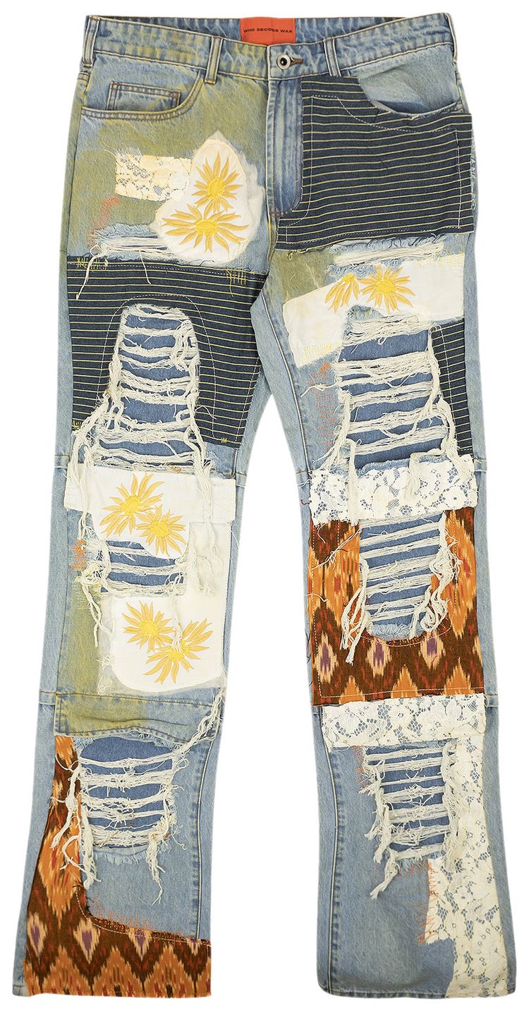 Who Decides War Hand Dyed Applique Denim Jeans Blue