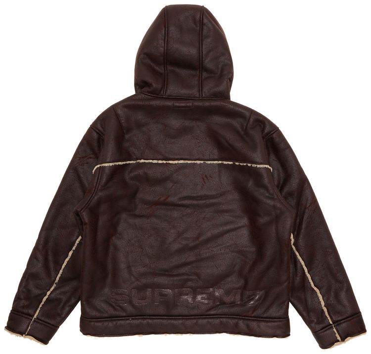 Supreme Faux Shearling Hooded Jacket Brick