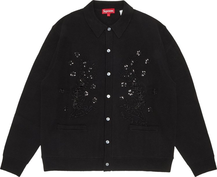 Supreme Beaded Applique Cardigan Black