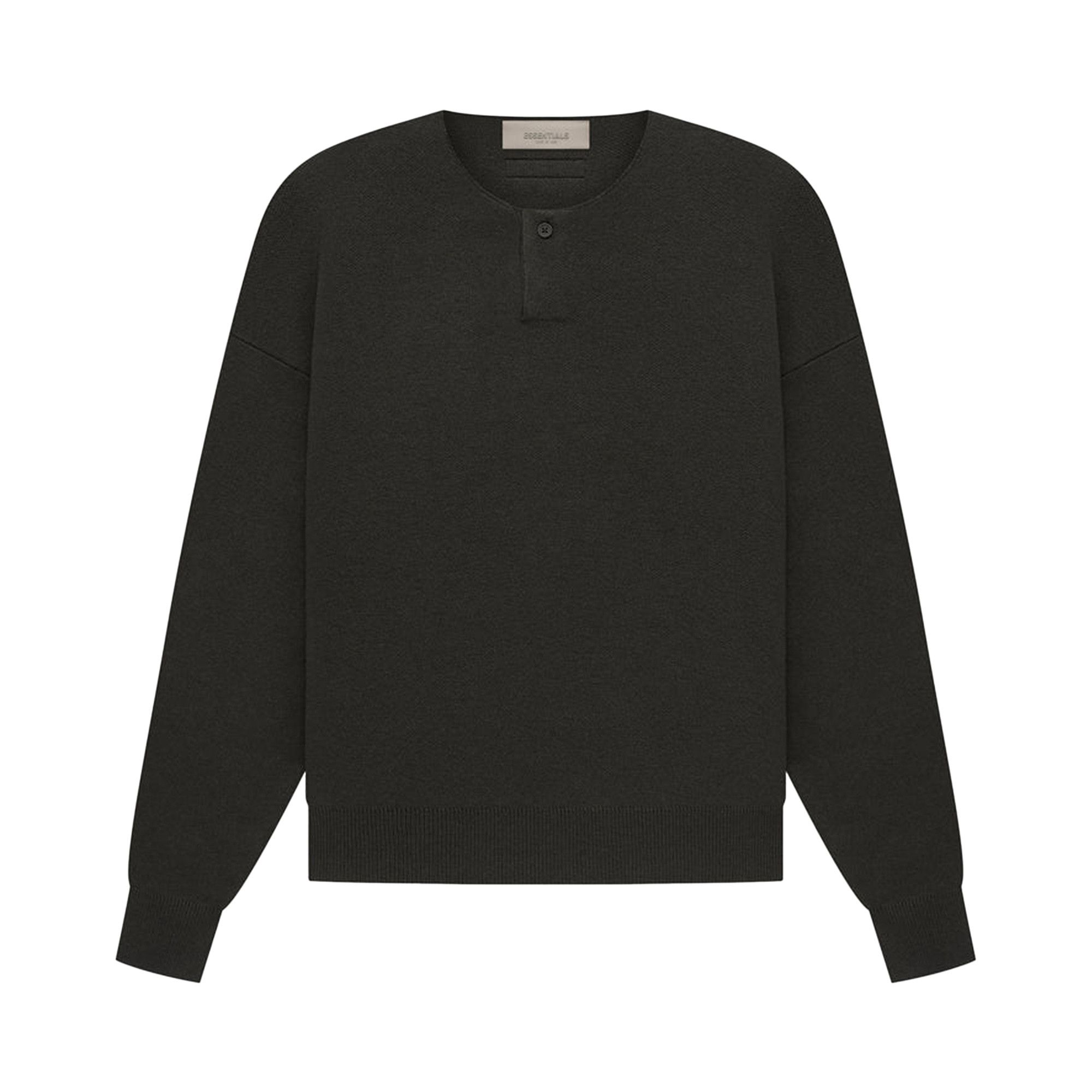 Buy Fear of God Essentials Knit Long-Sleeve Henley 'Off Black' -  125BT225210FW | GOAT