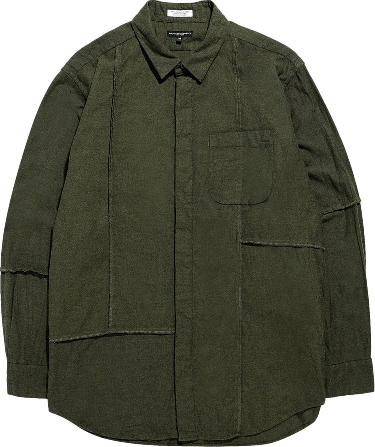 Engineered Garments Solid Cotton Flannel Combo Short Collar Shirt Olive