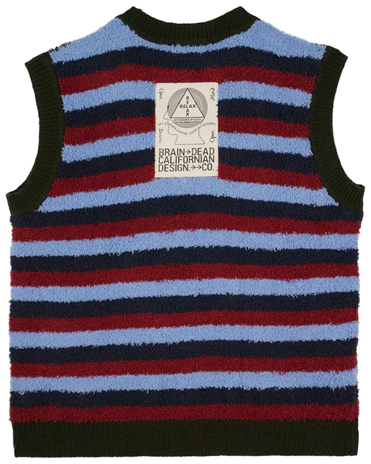 Brain Dead Teddy Fur Striped Vest Blue Multicolor