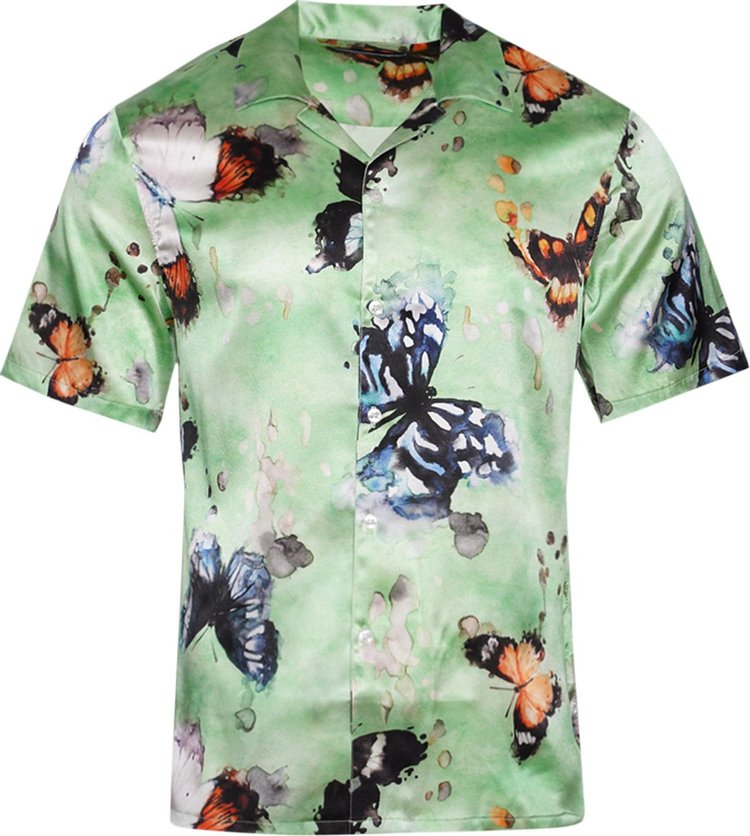 Nahmias Butterfly Silk Short-Sleeve Button Down Shirt 'Green'