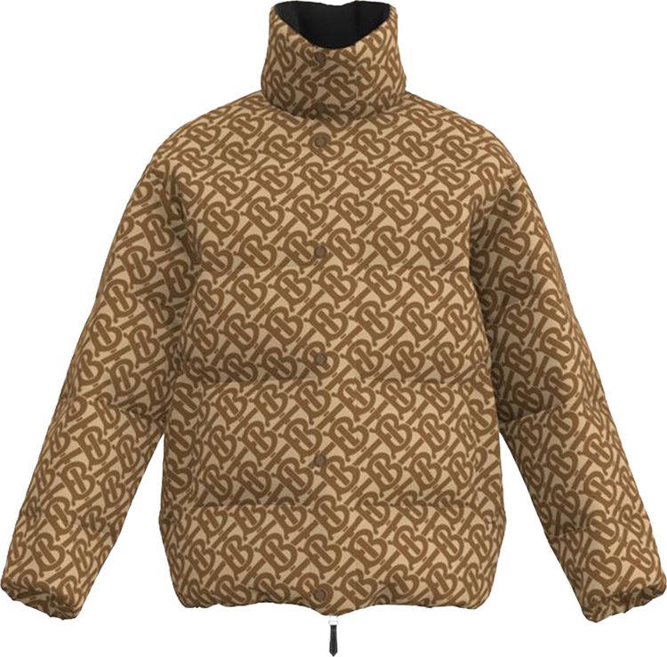 Burberry Monogram Motif Jacquard Puffer Jacket Soft Fawn