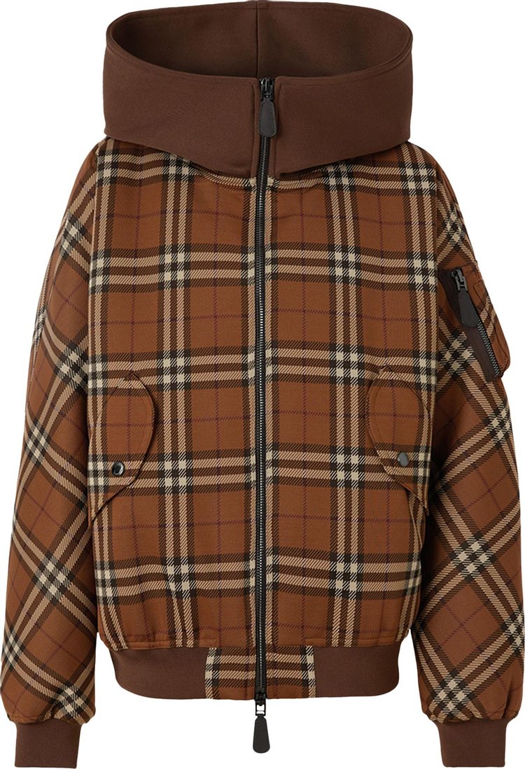 Burberry Check Jacquard Hooded Bomber Jacket Brown