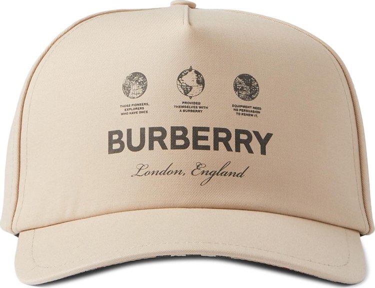 Burberry Label Print Gabardine Cap Soft Fawn