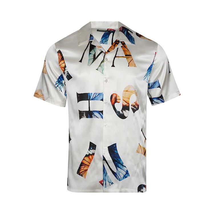 Nahmias Alphabet Silk Short Sleeve Button Down White