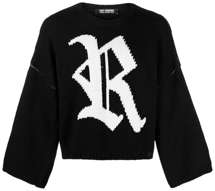 Raf Simons Bulky Knit Sweater With R Jacquard Black
