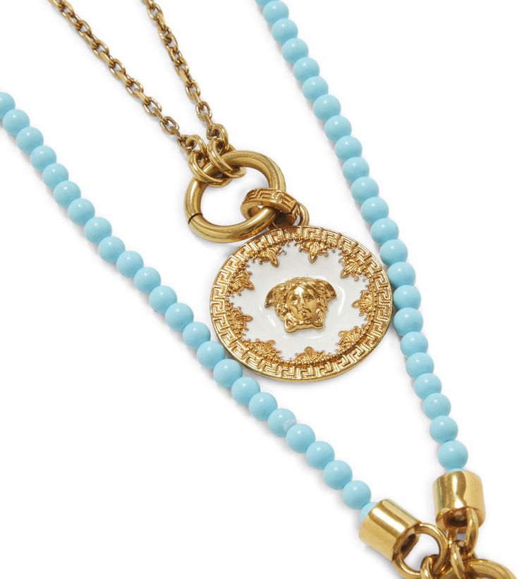 Versace MEDUSA PLATE BEADED NECKLACE Turquoise
