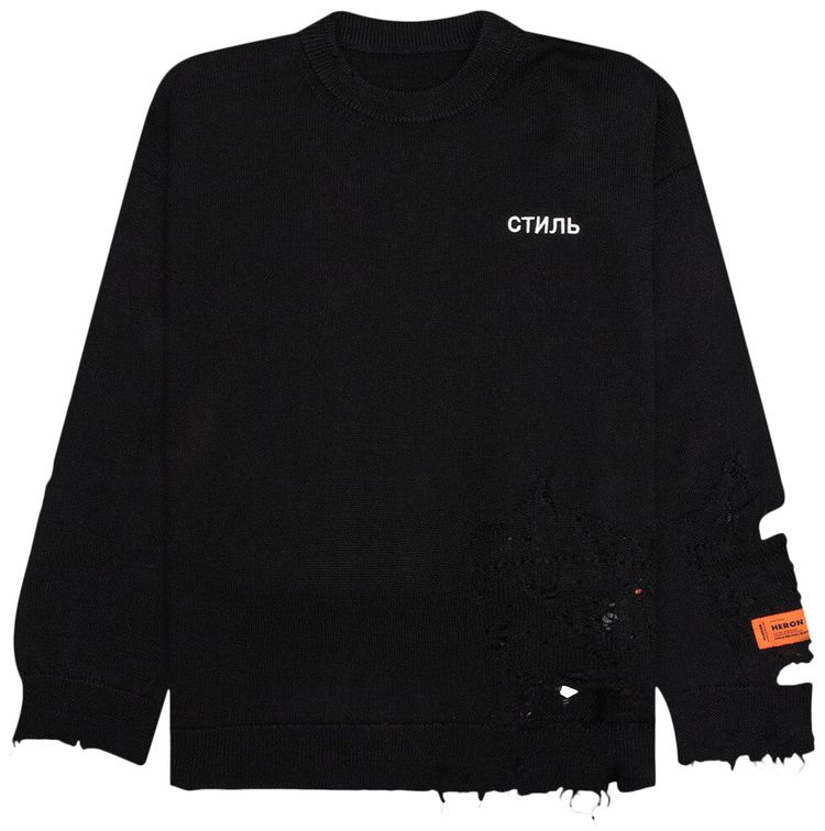 Heron Preston Shredded Knit Crewneck BlackWhite