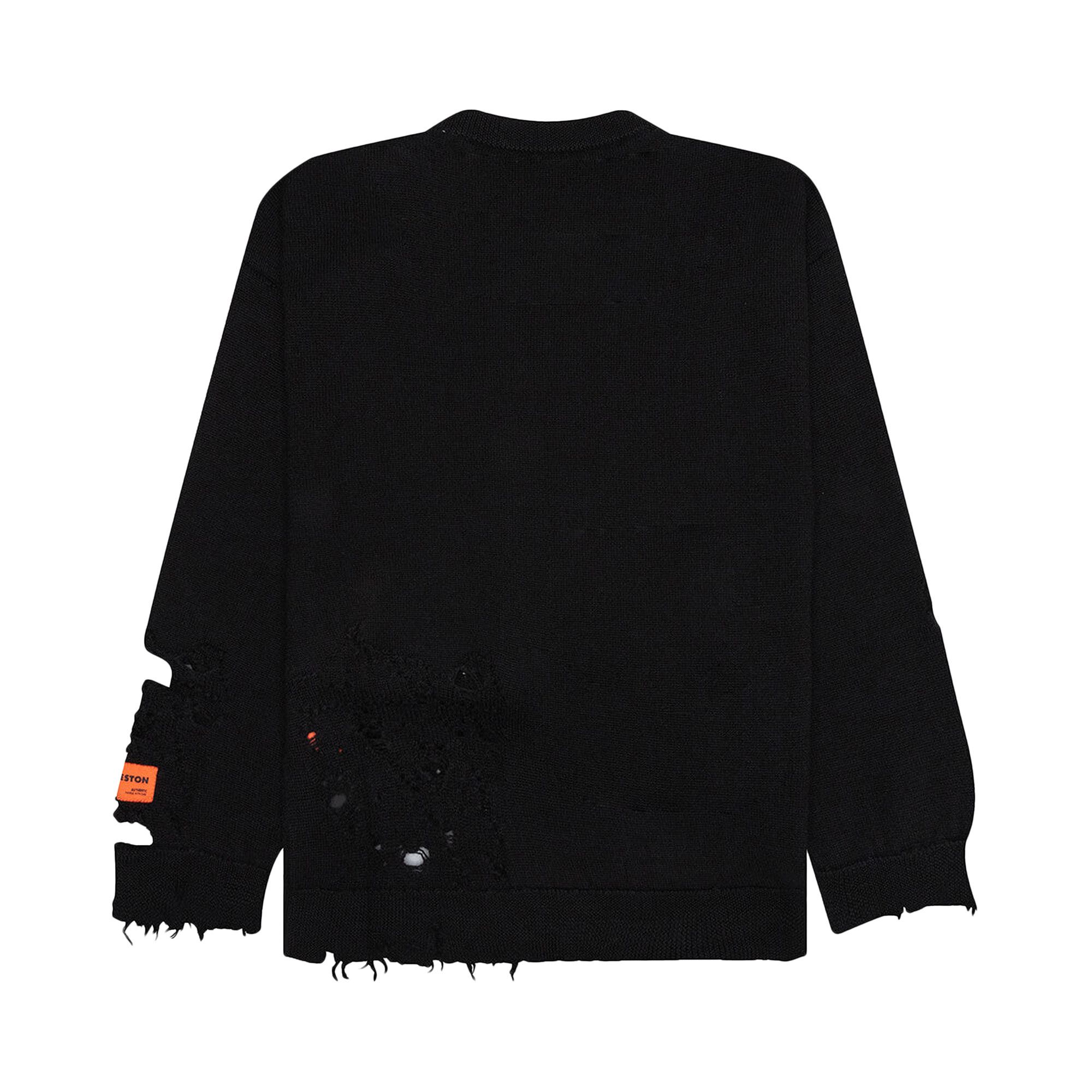 HERON PRESTON / 22AW/セーター(厚手)/M/ウール/KHK Buy Heron Preston Shredded Knit Crewneck 'Black/White