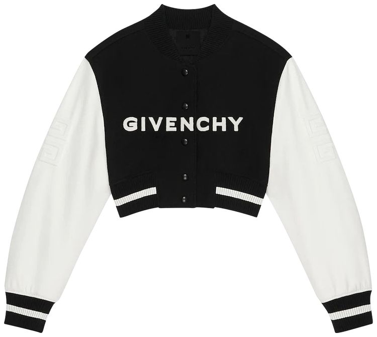 Givenchy Cropped Varsity Leather Jacket BlackWhite