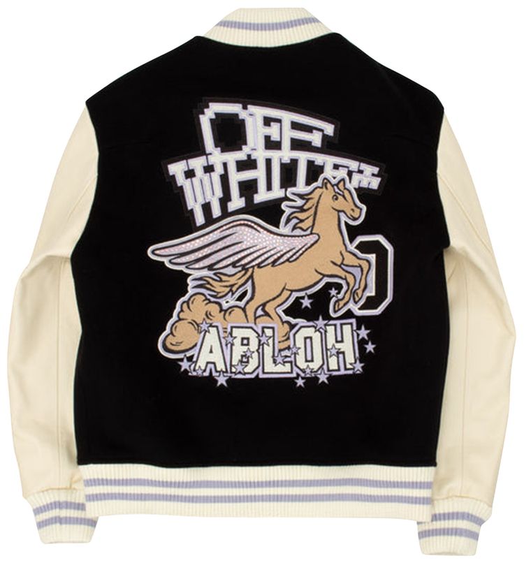 Off White Bling Patches Varsity Jacket BlackLilac