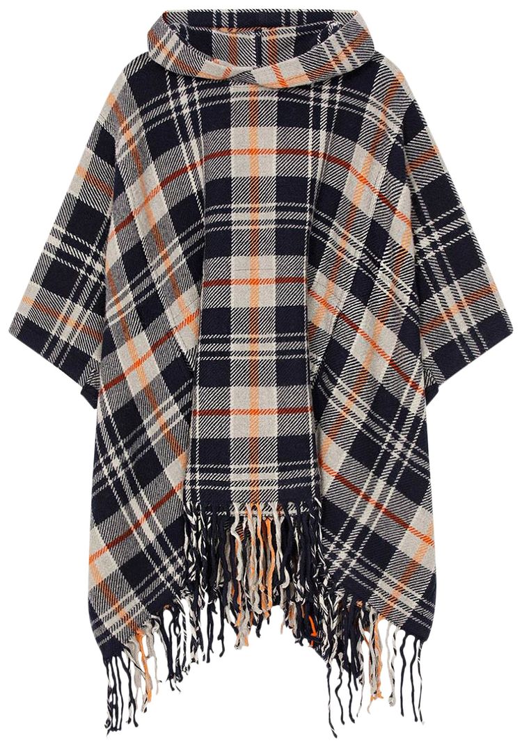 Kenzo Checked Fringed Cape Midnight Blue