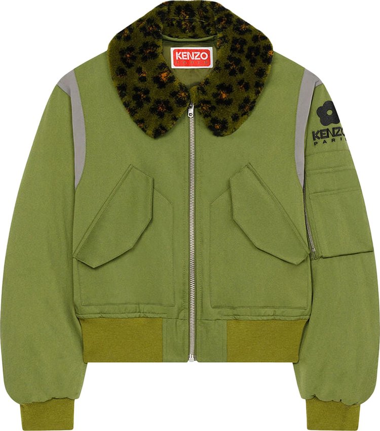 Kenzo Hana Leopard Bomber Jacket Khaki