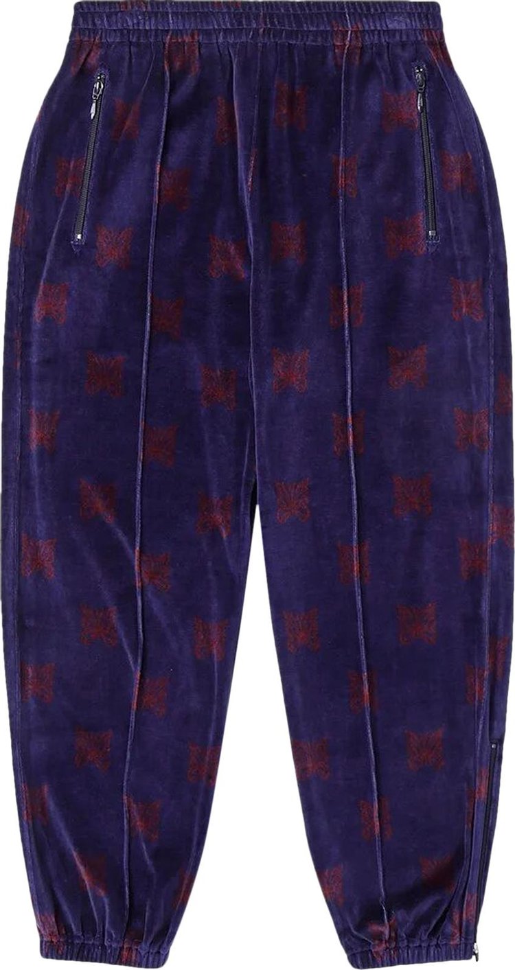 Needles Papillon Velour Zipped Track Pants NavyBordeaux