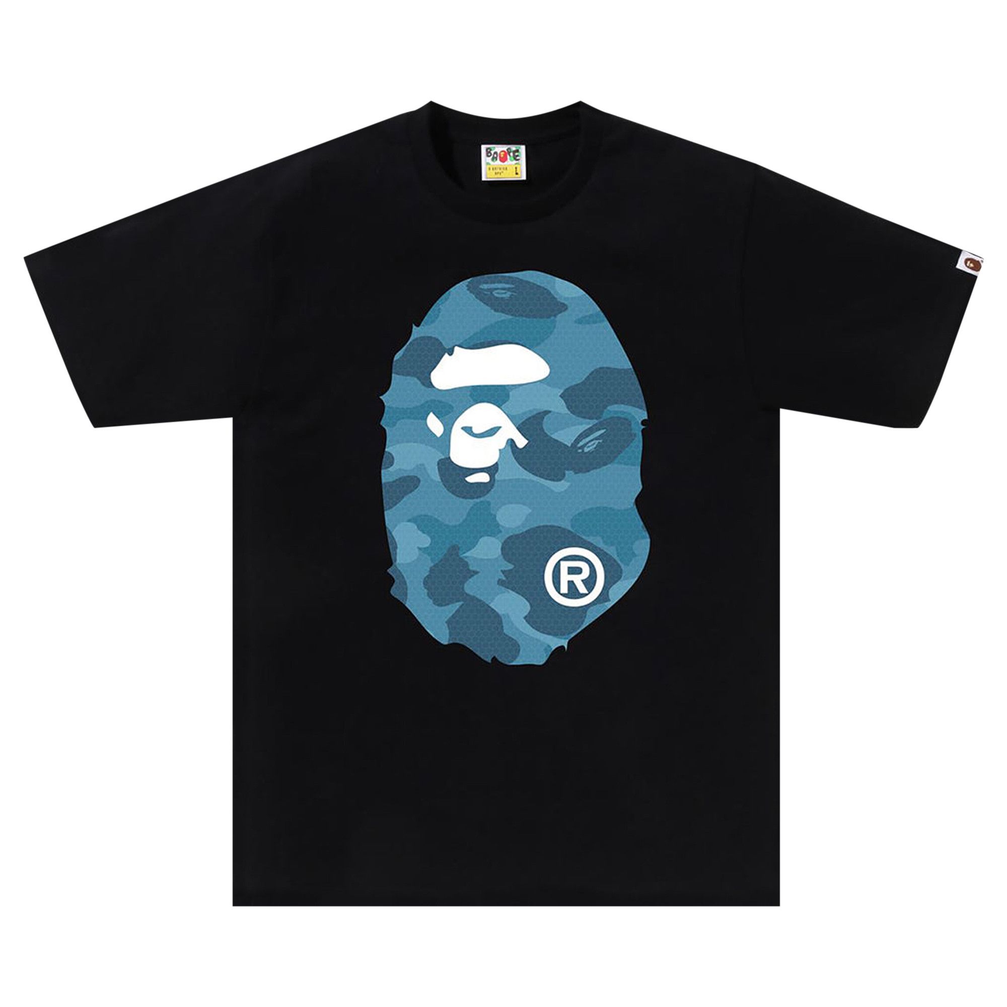 Buy BAPE Honeycomb Camo Big Ape Head Tee 'Black/Blue' - 1J30 110