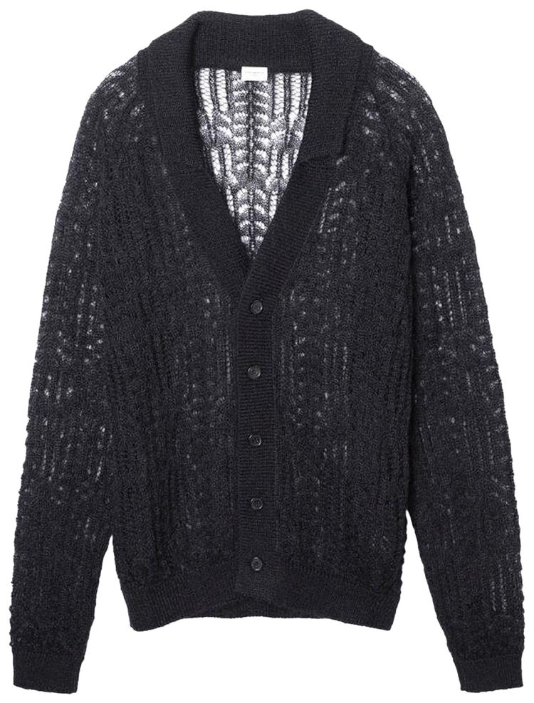 Saint Laurent Lace Knit 70s Cardigan Black