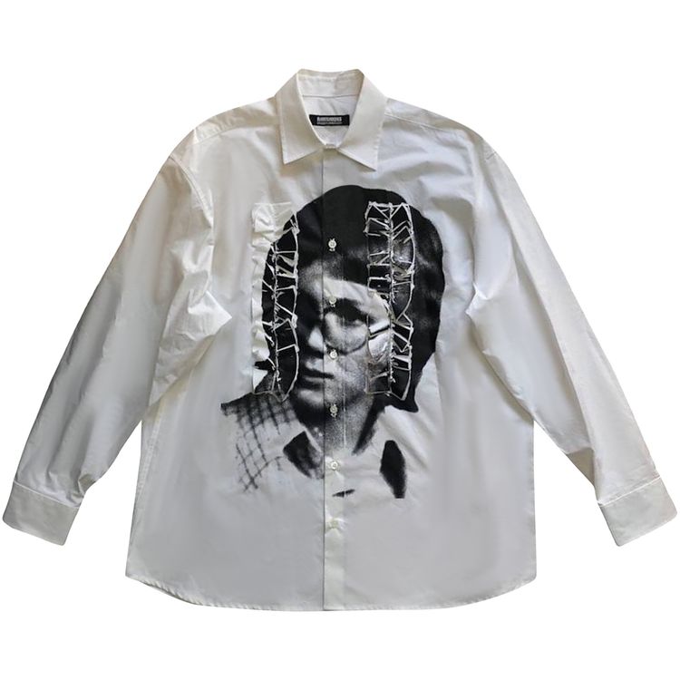 Raf Simons Big Shirt With Ruffles And Print On Top White