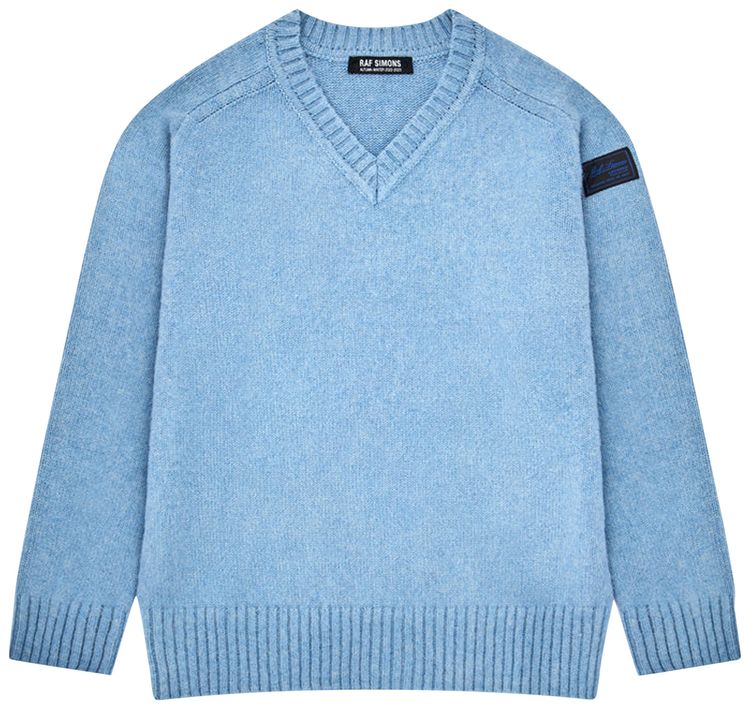 Raf Simons Striped Mohair Crew Knit Blue