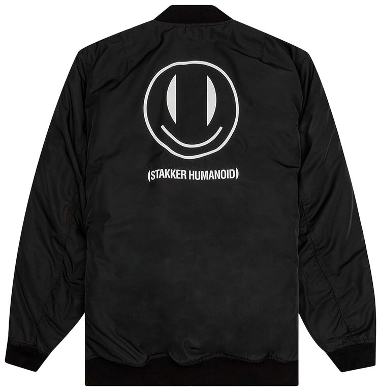 Raf Simons x Smiley Print and Badge Bomber Jacket Black