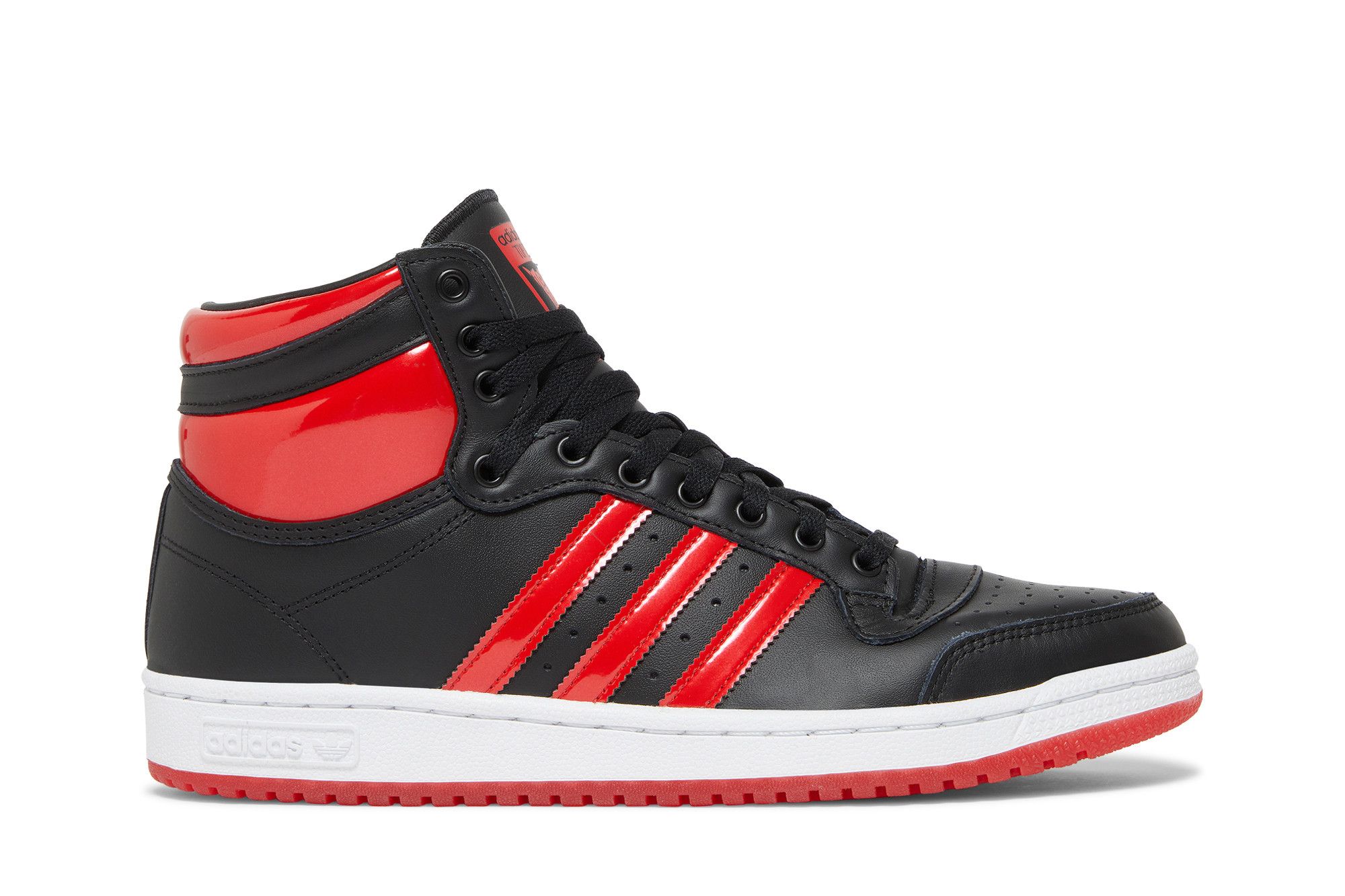 Black and red adidas high tops top
