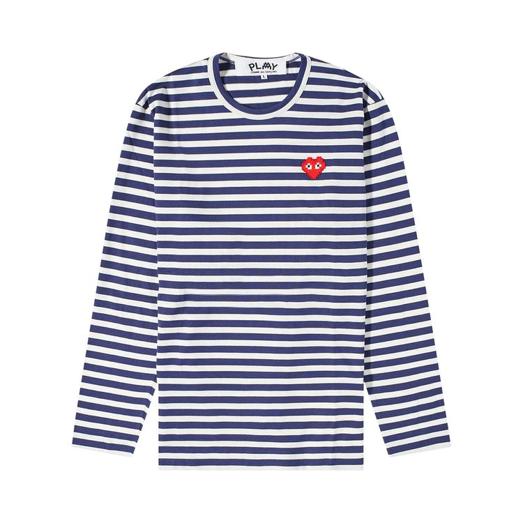 Comme des Garcons PLAY x Invader Striped Long Sleeve T Shirt WhiteNavy