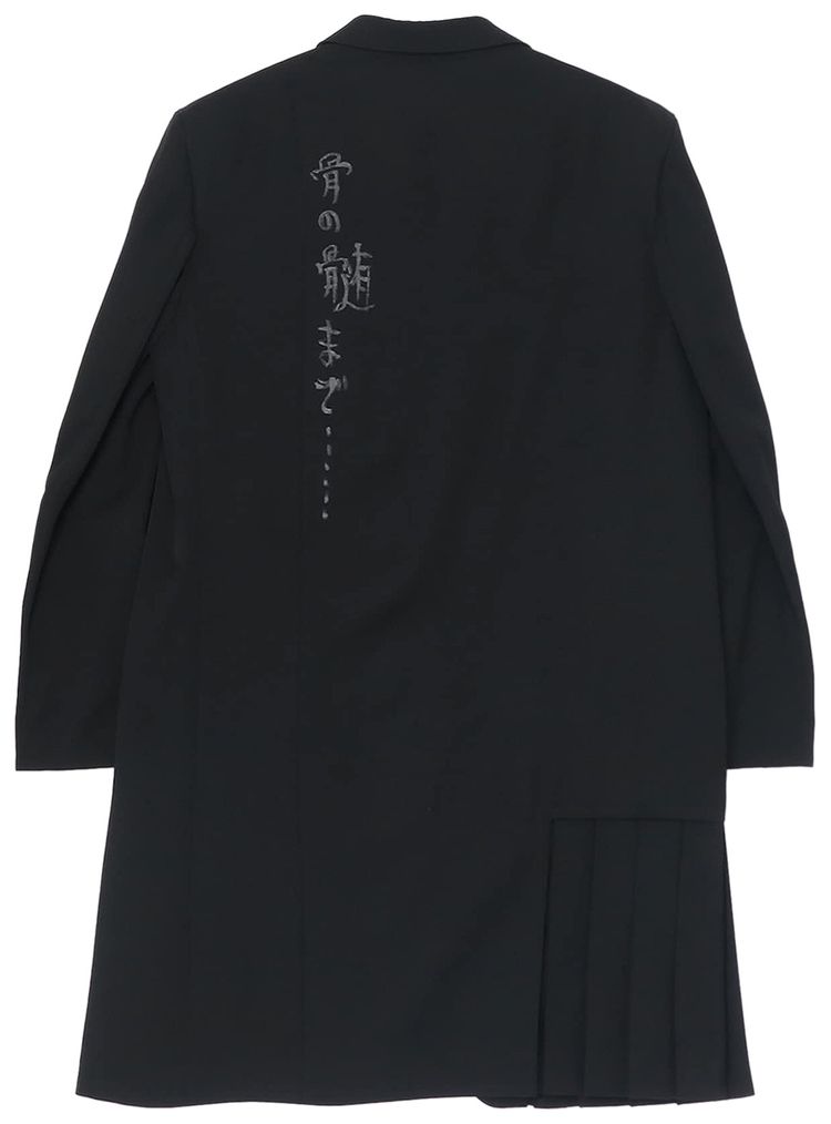 Yohji Yamamoto Pleated Hem Detail Gabardine Printed Jacket Black