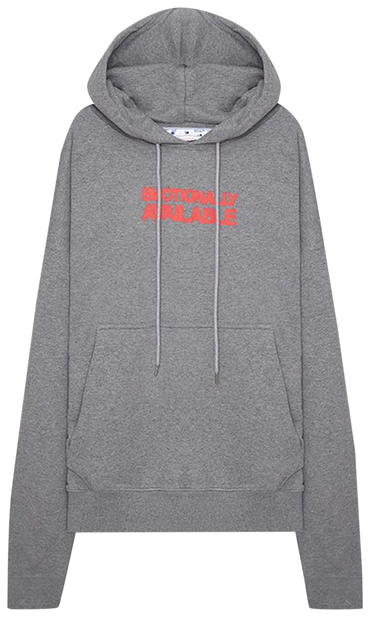 Off White Slogan Print Hoodie Grey