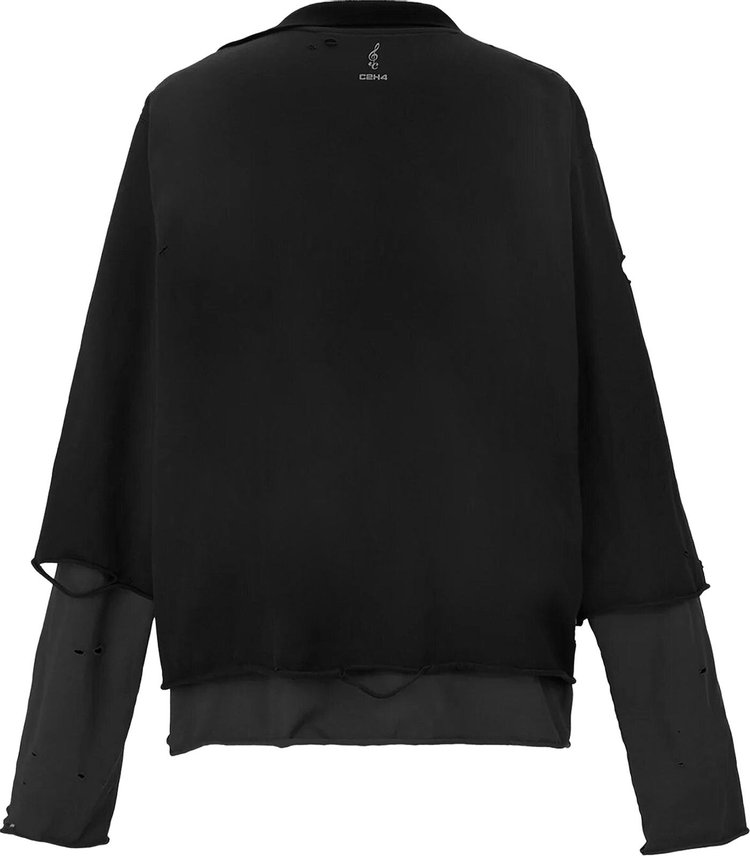 C2H4 Panelled Distressed Double Layer Long Sleeve T Shirt Black