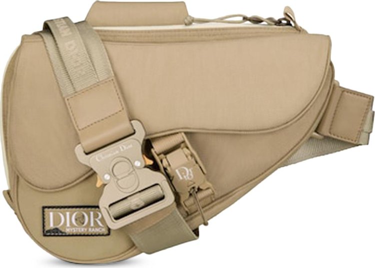 Tan and Green Christian Dior Jacquard Saddle Bag For Sale at