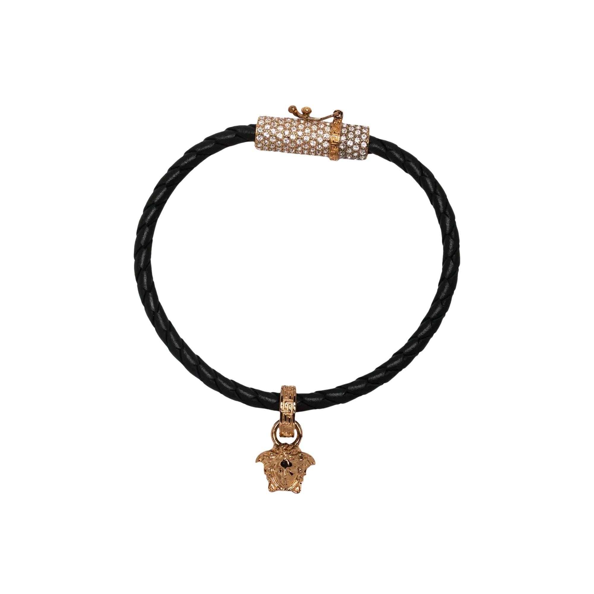 Buy Versace Braided Leather Bracelet Black Crystal Oro 1009216 1A05169 1B130 GOAT
