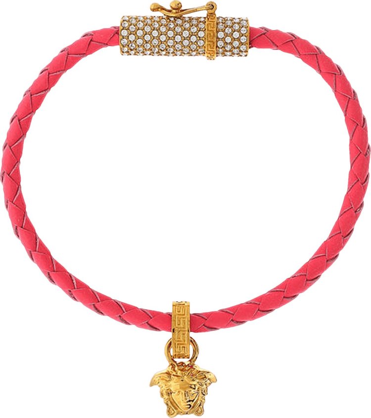 Versace Braided Leather Bracelet 'Tropical Pink/Versace Gold'