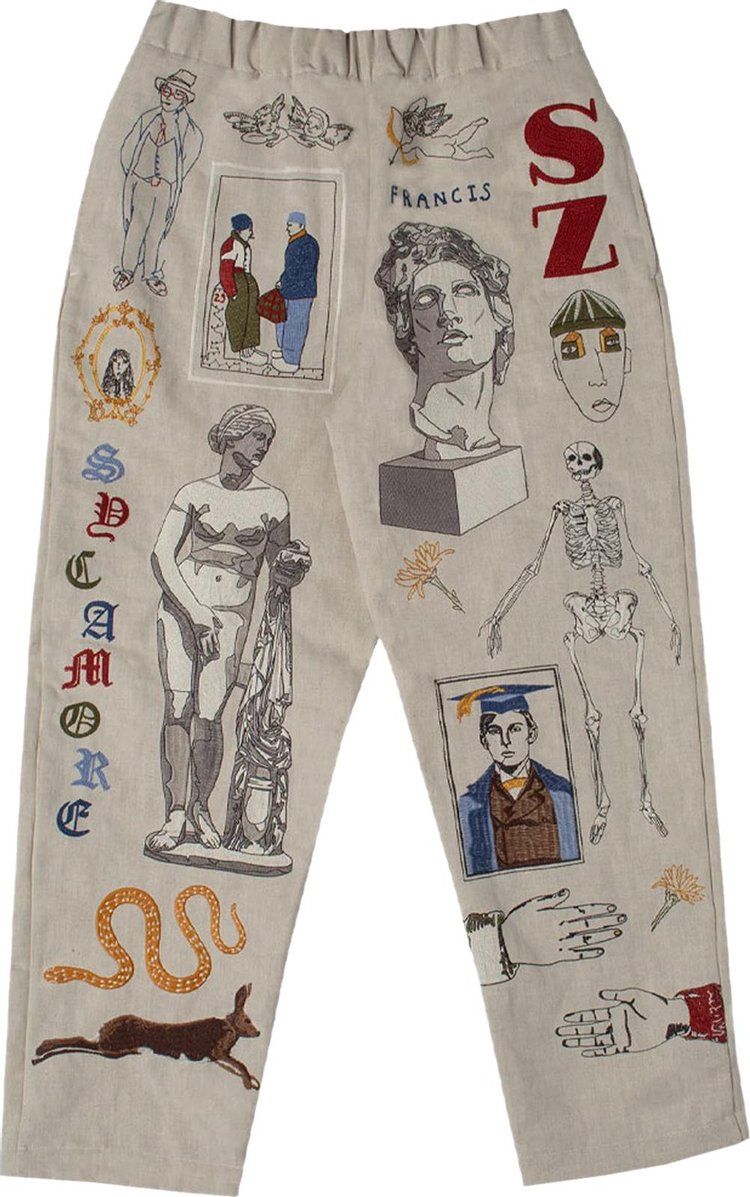 Samuel Zelig Gallery Pant 'Natural/Multicolor Embroidery'