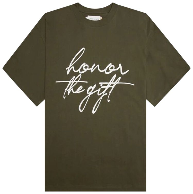 Honor The Gift Script Tee Olive