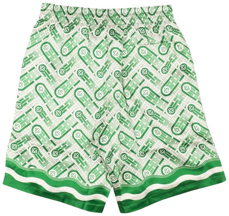 Casablanca Silk Shorts With Drawstrings Green Ping Pong Monogram