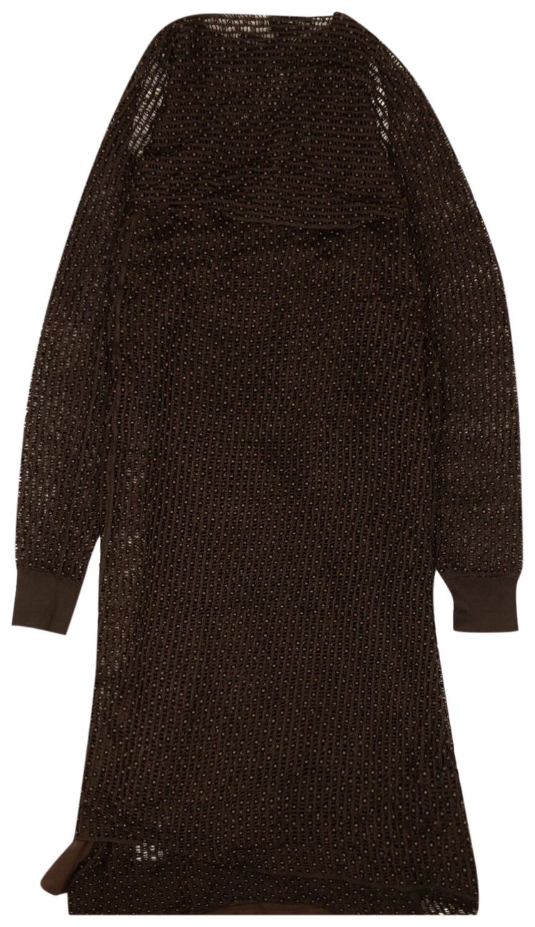 Bottega Veneta Beaded Mesh Knit Dress Set Brown