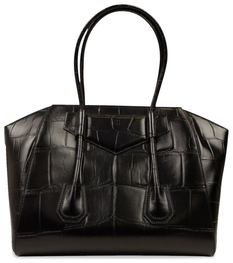 Givenchy Medium Antigona Soft Lock Croc Leather Bag Black
