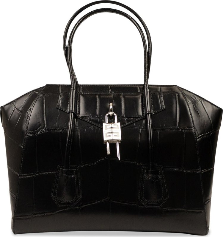Givenchy Medium Antigona Soft Lock Croc Leather Bag 'Black'