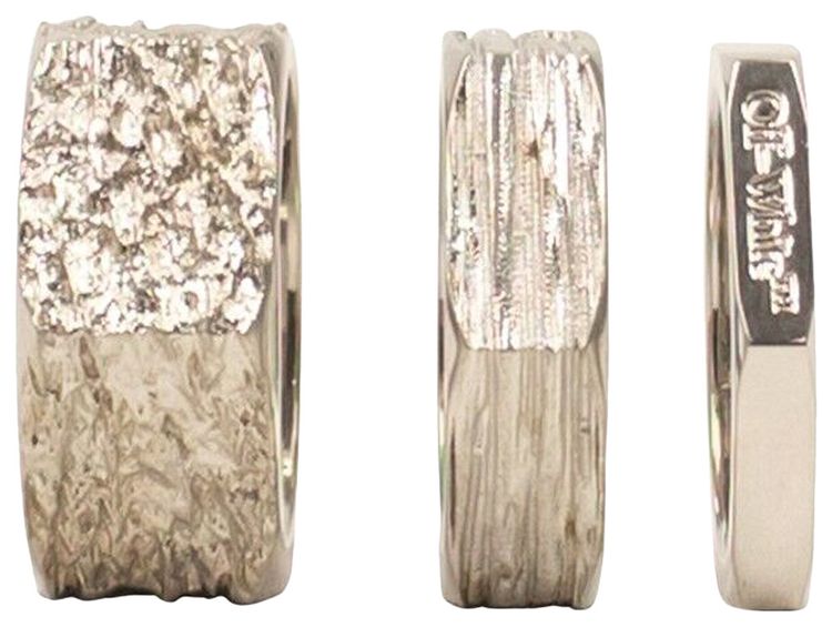 Off White Texturized Hexnut Ring Set Silver