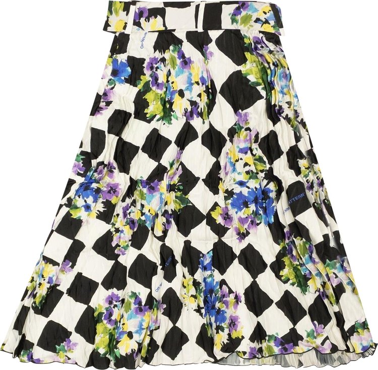 Off White Check Plisse Skirt Multicolor