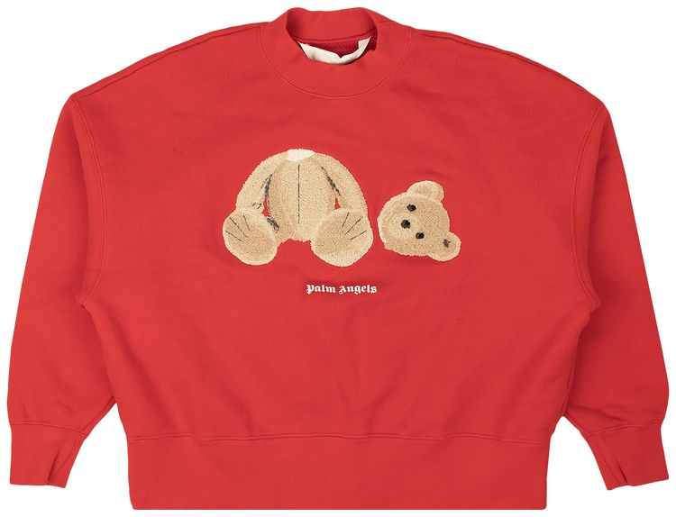 Palm Angels Bear Logo Crewneck Pullover Sweatshirt Red