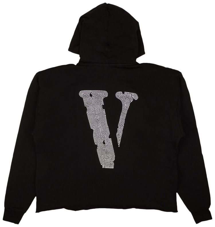 Vlone Rhinestone Logo Pullover Hoodie Sweatshirt Black