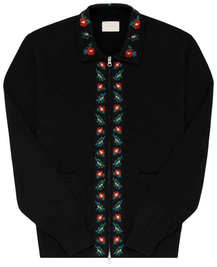 Aime Leon Dore Floral Polo Cardigan Jet Black