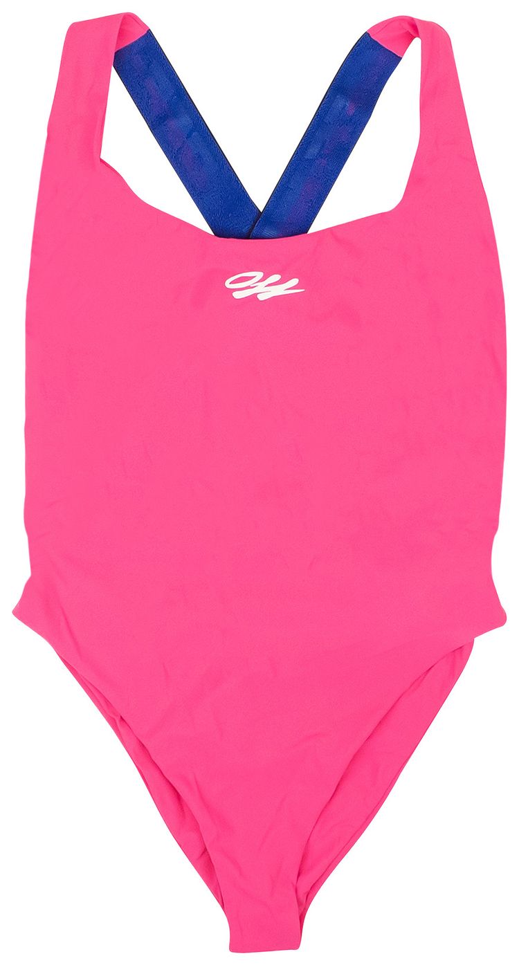 Off White Tape Swimsuit Fuchsia