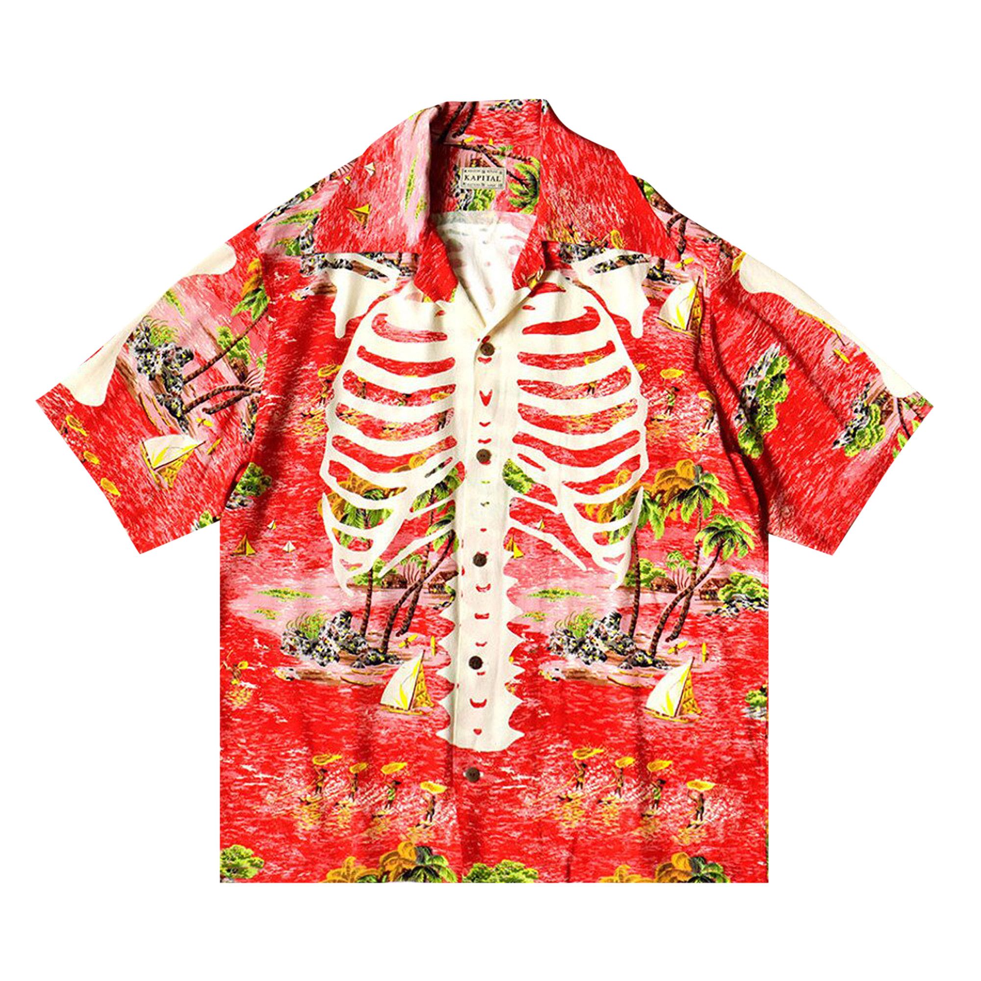 Buy Kapital Rayon Kamehameha Bone Wrangle Collar Aloha Shirt 'Red