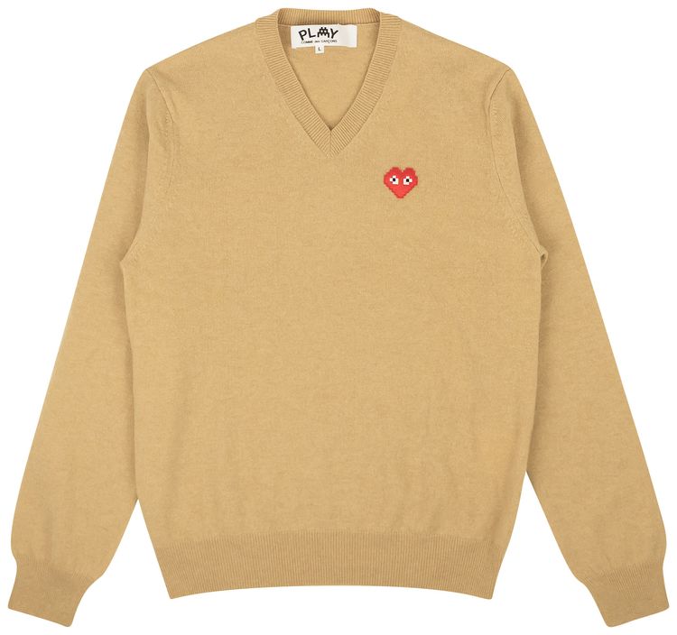 Comme des Garcons Heart V Neck Sweater Brown