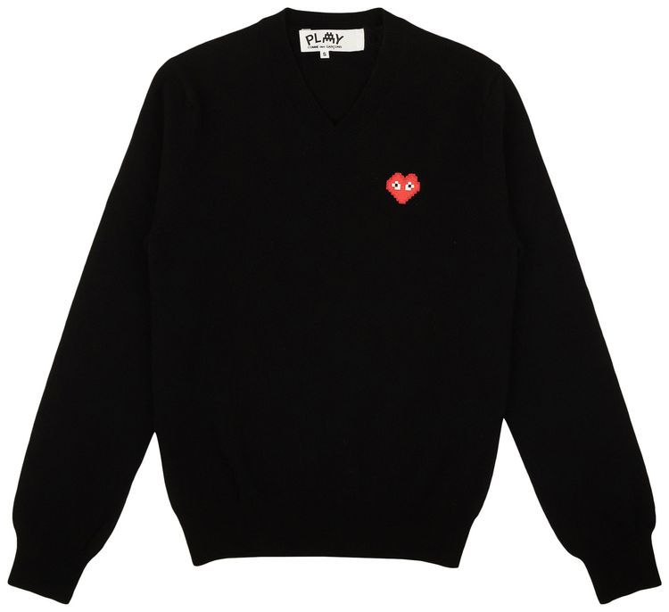 Comme des Garcons Heart V Neck Sweater Black