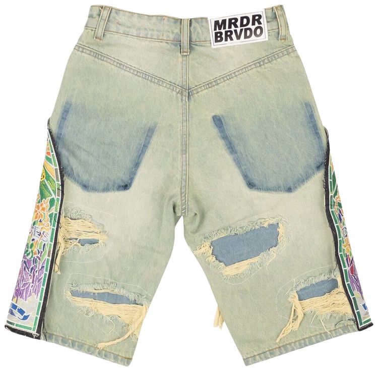 Who Decides War Cathedral Patch Denim Shorts Blue